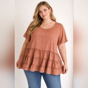 Arula Tan Polka Dot Ruffle Blouse